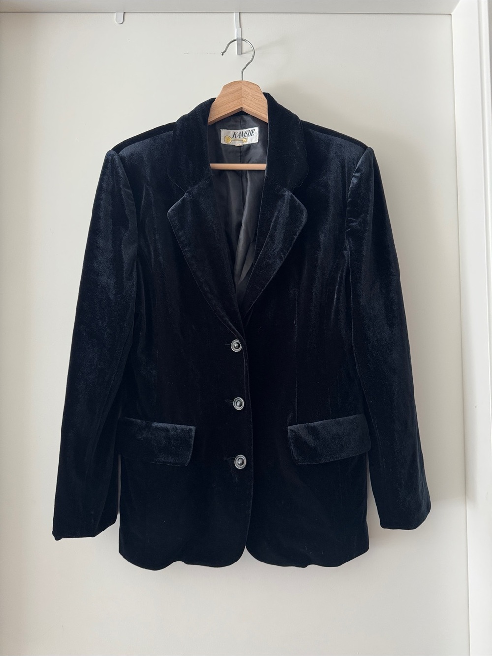 Vintage Black Velvet Blazer Jacket by Kamshe Size 9